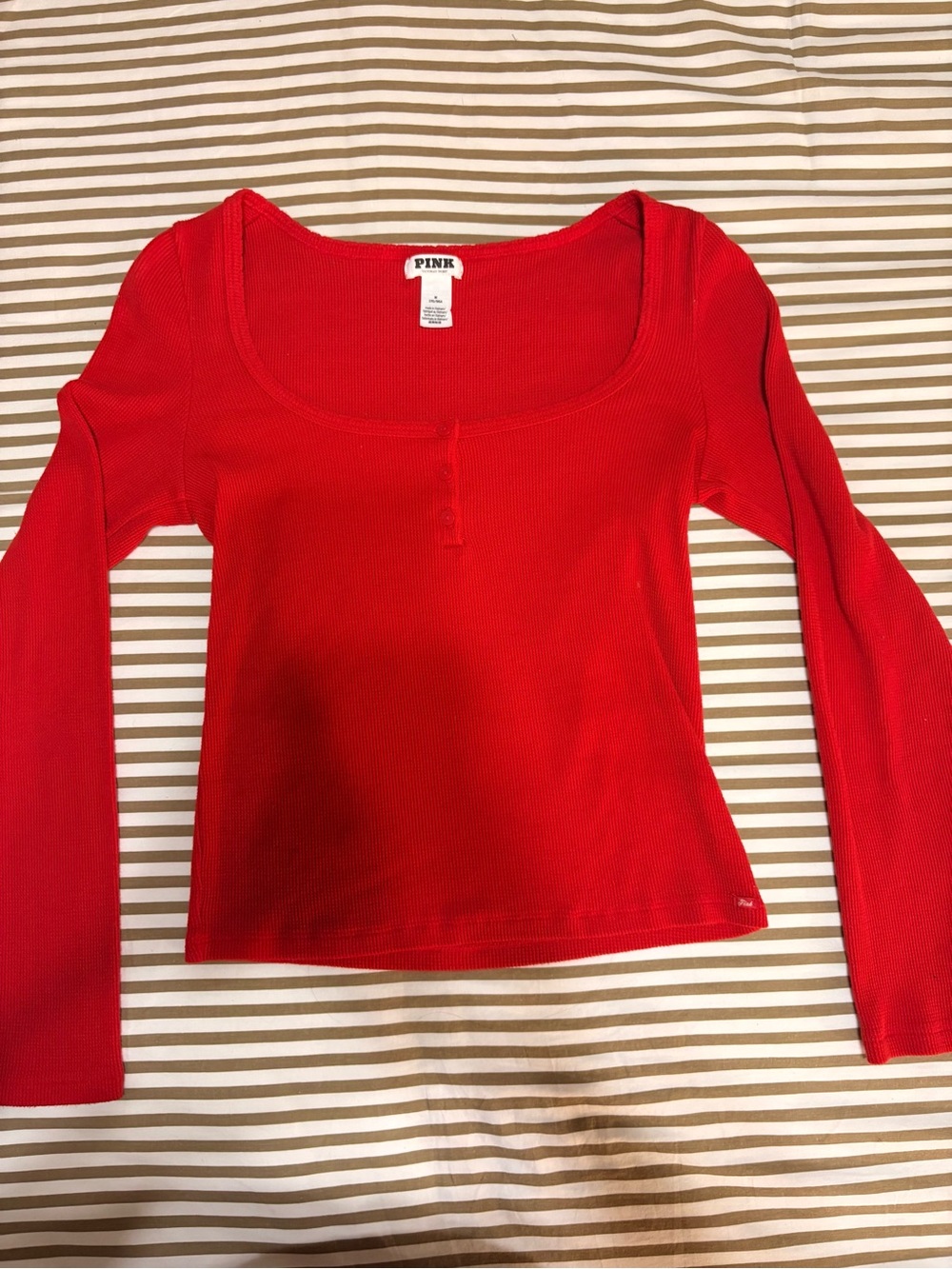 PINK Victoria's Secret Red Ribbed Scoop-Neck Long Sleeve Top